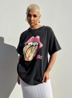 Princess Polly The Rolling Stones Retro Swirl Oversized Tee Black