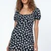Motel Sasi Mini Dress Grunge Daisy Black