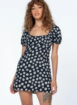 Motel Sasi Mini Dress Grunge Daisy Black