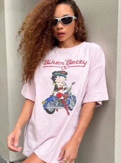 Princess Polly Betty Boop Oversized Biker Tee Pink