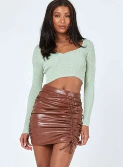 Princess Polly Davis Ruched PU Mini Skirt Brown