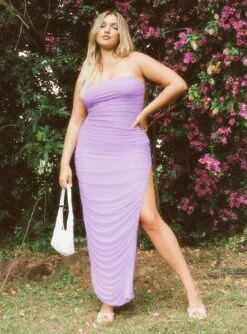 Princess Polly Lovesick Mesh Ruched Maxi Dress Lilac