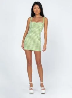 Princess Polly Taylia Mini Dress Green -Polly Clothing Shop 2modelinfo Christina us4