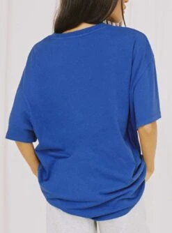 Organic Be Kind Charity Oversized Tee Blue -Polly Clothing Shop 4 modelinfo camelia us2 4be2fd69 31e7 4d82 9073 5fb1f2135372