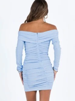 Princess Polly Highfield Off The Shoulder Mini Dress Blue -Polly Clothing Shop 4 modelinfo elise us2 6c8d3d28 eaa7 4e79 a654 6b42fbd36c79