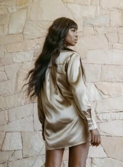 Princess Polly 90210 Satin Shirt Mini Dress Brown -Polly Clothing Shop 5 02f40e91 ff3d 45cd af8c c418e0660b61