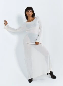 Princess Polly Sarelle Low Back Knit Maxi Dress Beige -Polly Clothing Shop SARELLE LOW BACK KNIT MAXI DRESS BEIGE 1