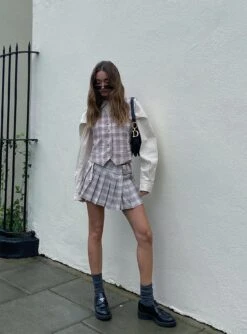 The Craft Mini Skirt Beige Plaid -Polly Clothing Shop TheCraftMiniSkirtBeigePlaid 4