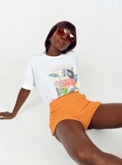 Princess Polly Tropicana Oversized Tee White -Polly Clothing Shop Tropicana Oversized Tee White and Julianna Shorts Orange 2